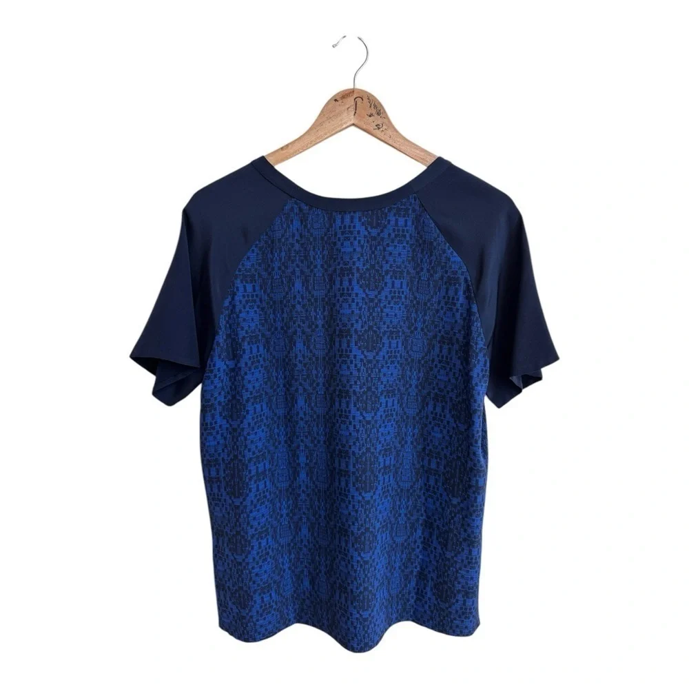 Vince Blue Geometric Print Round Neck Short Sleeve Silk Womens Size XS Pullover